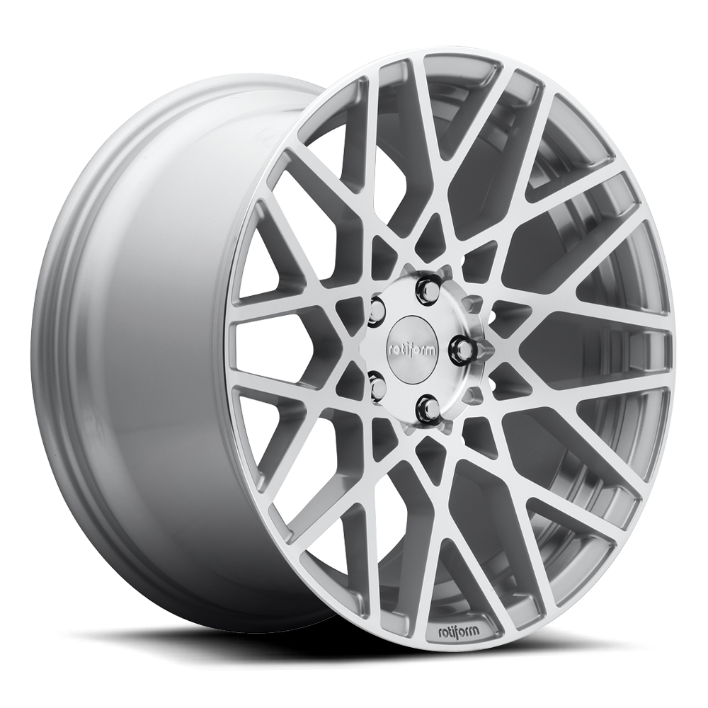 Rotiform BLQ wheels in black and machined silver finish, 19x10 inch size with detailed spoke design and polished accents.
