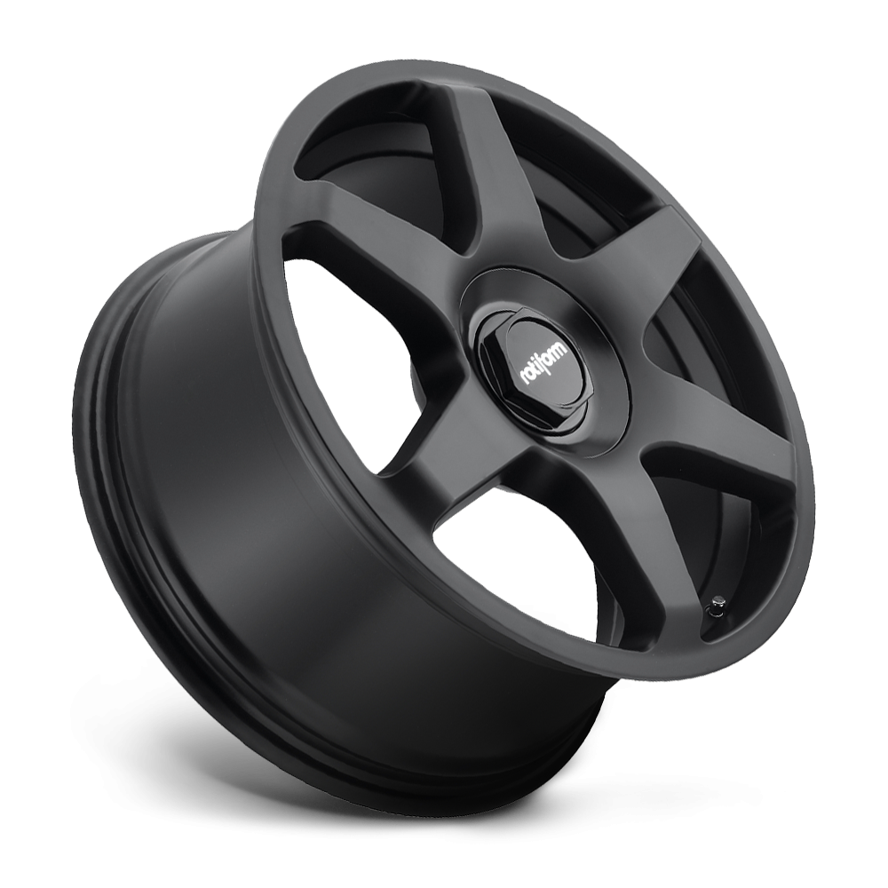 Black and silver Rotiform SIX wheels with a sleek multi-spoke design, showcased on a vehicle.
