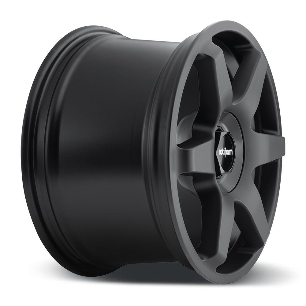Black and silver Rotiform SIX wheels with a sleek, modern design, displayed on a car for a stylish, high-performance look.