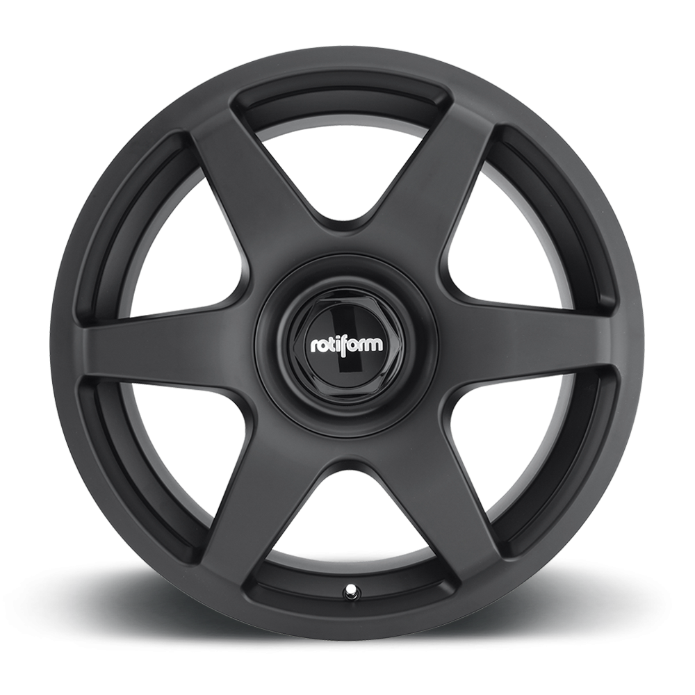 Black and silver Rotiform SIX wheels with a sleek, modern design, featuring a multi-spoke pattern perfect for custom vehicles.